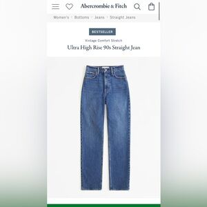 abercrombie 90’s straight ultra high rise in medium wash